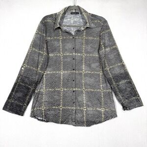 David Cline Top‎ Womens XL Chain Stripe Snap Front Blouse Artsy Preppy USA Made